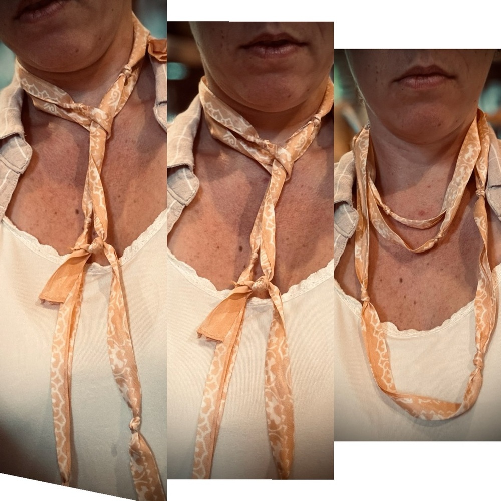 ๐ Pearl-Esque Patchwork Fabric Rag Neck Scarf Multi-Use Styling Accessory - Picture 7 of 13